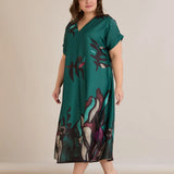 Σατινέ μάξι φόρεμα με γεωμετρικά σχέδια - πράσινο