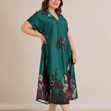 Σατινέ μάξι φόρεμα με γεωμετρικά σχέδια - πράσινο