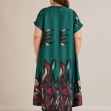 Σατινέ μάξι φόρεμα με γεωμετρικά σχέδια - πράσινο