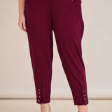 Ελαστικό γυναικείο παντελόνι με κουμπιά – Βουργουνδί