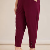 Ελαστικό γυναικείο παντελόνι με κουμπιά – Βουργουνδί