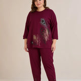 Γυναικείο παντελόνι με κουμπιά σε χρώμα Βουργουνδί σε μεγάλα μεγέθη