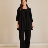 Βαμβακερή τουνίκ με σούρα και τετράγωνο ντεκολτέ σε Μαύρο χρώμα σε μεγάλα μεγέθη 