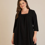 Βαμβακερή τουνίκ με σούρα και τετράγωνο ντεκολτέ σε Μαύρο χρώμα σε μεγάλα μεγέθη 