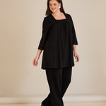 Βαμβακερή τουνίκ με σούρα και τετράγωνο ντεκολτέ σε Μαύρο χρώμα σε μεγάλα μεγέθη 