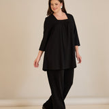 Βαμβακερή τουνίκ με σούρα και τετράγωνο ντεκολτέ σε Μαύρο χρώμα σε μεγάλα μεγέθη 