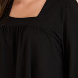 Βαμβακερή τουνίκ με σούρα και τετράγωνο ντεκολτέ -Μαύρο