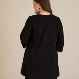 Βαμβακερή τουνίκ με σούρα και τετράγωνο ντεκολτέ -Μαύρο