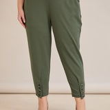 Ελαστικό γυναικείο παντελόνι με κουμπιά – Λαδί