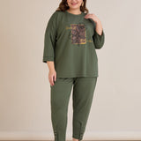 Ανοιξιάτικη μπλούζα με τύπωμα σε Λαδί χρώμα σε μεγάλα μεγέθη 