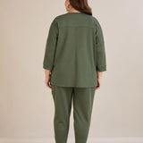 Ελαστικό γυναικείο παντελόνι με κουμπιά – Λαδί