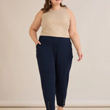 Ελαστικό γυναικείο παντελόνι με κουμπιά – Σκούρο μπλε