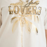 Βαμβακερό T-shirt Sun Lovers -Εκρού