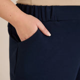 Ελαστικό γυναικείο παντελόνι με κουμπιά – Σκούρο μπλε