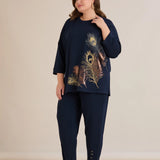 Ελαστικό γυναικείο παντελόνι με κουμπιά – Σκούρο μπλε