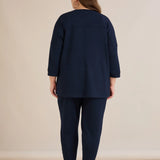 Ελαστικό γυναικείο παντελόνι με κουμπιά – Σκούρο μπλε