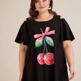 Καλοκαιρινή βαμβακερή τουνίκ με στάμπα –Μαύρο