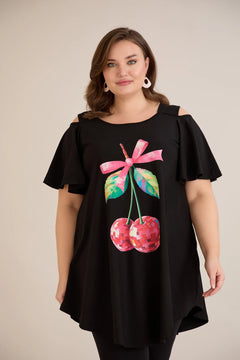 Καλοκαιρινή βαμβακερή τουνίκ με στάμπα –Μαύρο