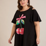 Καλοκαιρινή βαμβακερή τουνίκ με στάμπα –Μαύρο