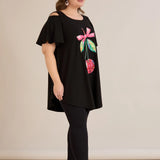 Καλοκαιρινή βαμβακερή τουνίκ με στάμπα –Μαύρο