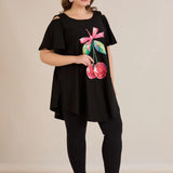 Καλοκαιρινή βαμβακερή τουνίκ με στάμπα –Μαύρο