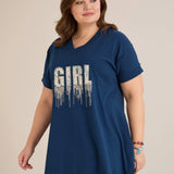 Βαμβακερή τουνίκ με V ντεκολτέ και τύπωμα – Μπλε