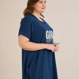 Βαμβακερή τουνίκ με V ντεκολτέ και τύπωμα Μπλε χρώμα σε μεγάλα μεγέθη 