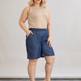 Γυναικεία Denim βερμούδα με τσέπες από Tencel σε μεγάλα μεγέθη 