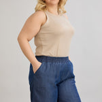 Γυναικεία Denim βερμούδα με τσέπες από Tencel σε μεγάλα μεγέθη 