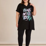 Βαμβακερή τουνίκ με V ντεκολτέ και τύπωμα – Μαύρο