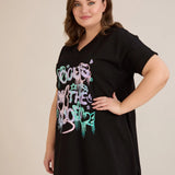 Βαμβακερή τουνίκ με V ντεκολτέ και τύπωμα – Μαύρο