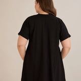 Βαμβακερή τουνίκ με V ντεκολτέ και τύπωμα – Μαύρο