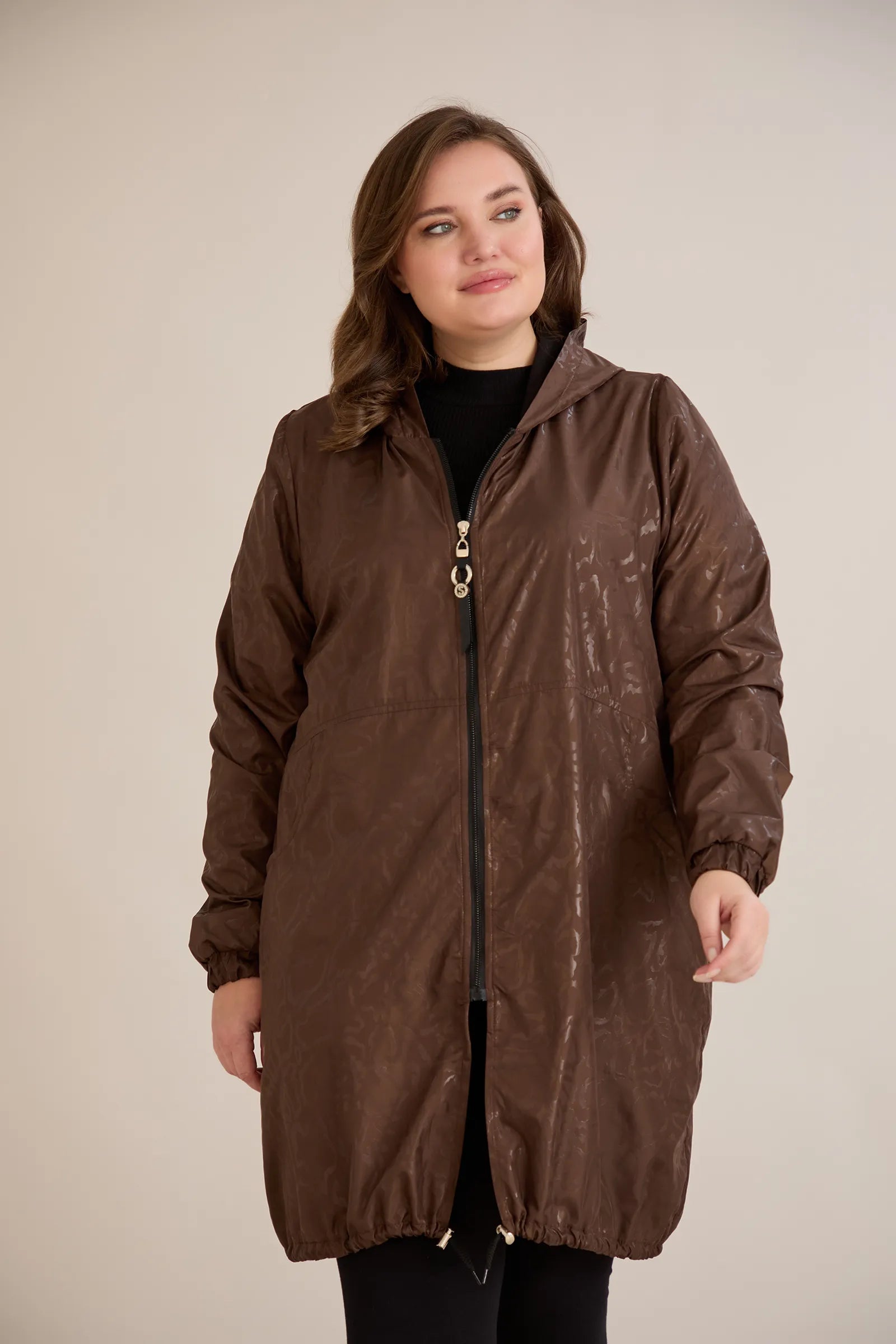 Ανοιξιάτικο παρκά με βαμβακερή και ελαστική επένδυση σε Σοκολατί χρώμα σε μεγάλα μεγέθη