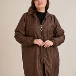 Ανοιξιάτικο παρκά με βαμβακερή και ελαστική επένδυση σε Σοκολατί χρώμα σε μεγάλα μεγέθη