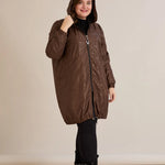 Ανοιξιάτικο παρκά με βαμβακερή και ελαστική επένδυση σε Σοκολατί χρώμα σε μεγάλα μεγέθη