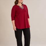 Βαμβακερή τουνίκ με λαμπερό ντεκολτέ- Μπορντό