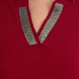 Βαμβακερή τουνίκ με λαμπερό ντεκολτέ- Μπορντό