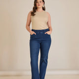 Ίσιο μοντέλο Denim τζιν Basic από λεπτό ύφασμα σε μεγάλα μεγέθη