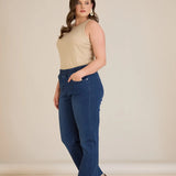 Ίσιο μοντέλο Denim τζιν Basic από λεπτό ύφασμα σε μεγάλα μεγέθη