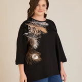 Μπλουζα με απαλη διακόσμηση φτερά σε μαύρο χρώμα σε μεγάλα μεγέθη