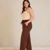 Σπορ φαρδύ παντελόνι με ανοίγματα – Καφέ