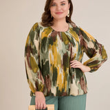 Μπλούζα σε άνετη γραμμή από μουσελίνα – Πολύχρωμο/Χακί