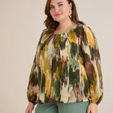 Μπλούζα σε άνετη γραμμή από μουσελίνα – Πολύχρωμο/Χακί