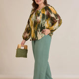 Μπλούζα σε άνετη γραμμή από μουσελίνα – Πολύχρωμο/Χακί