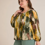 Μπλούζα σε άνετη γραμμή από μουσελίνα – Πολύχρωμο/Χακί