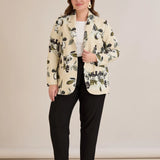 Ανοιξιάτικο σακάκι με φρέσκο μοτίβο με φύλλα σε μπεζ χρώμα σε μεγάλα μεγέθη