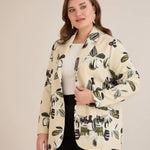 Ανοιξιάτικο σακάκι με φρέσκο μοτίβο με φύλλα σε μπεζ χρώμα σε μεγάλα μεγέθη