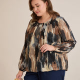 Μπλούζα σε άνετη γραμμή από μουσελίνα – Πολύχρωμο/Μόκα