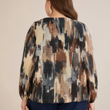 Μπλούζα σε άνετη γραμμή από μουσελίνα – Πολύχρωμο/Μόκα