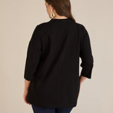 Μπλούζα με V-ντεκολτέ και ασημί τρέσα - Μαύρο